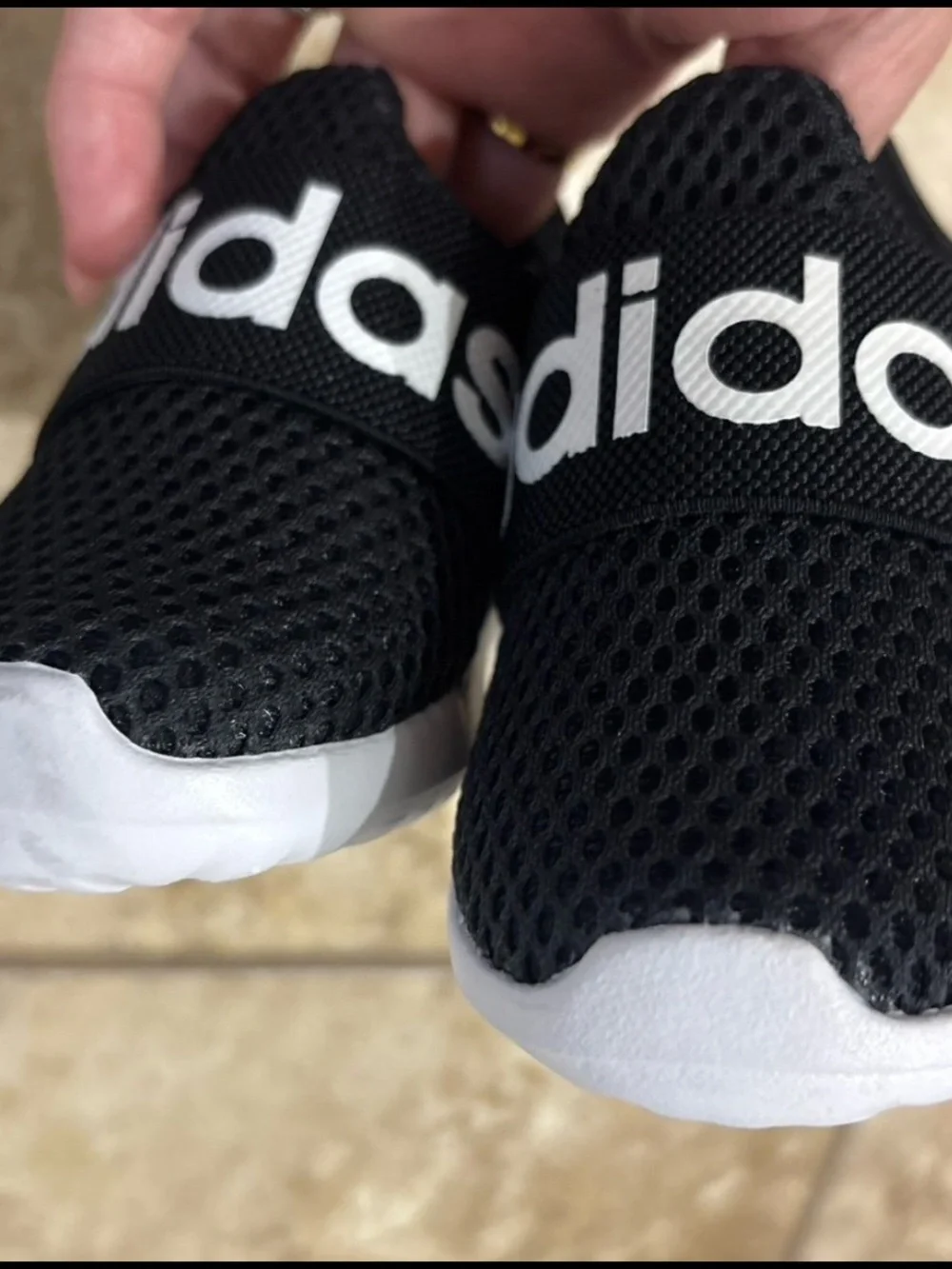 Adidas Little Kids Infant Sz 5 Classic Black/White Mesh Sneaker Shoe Slip On Low